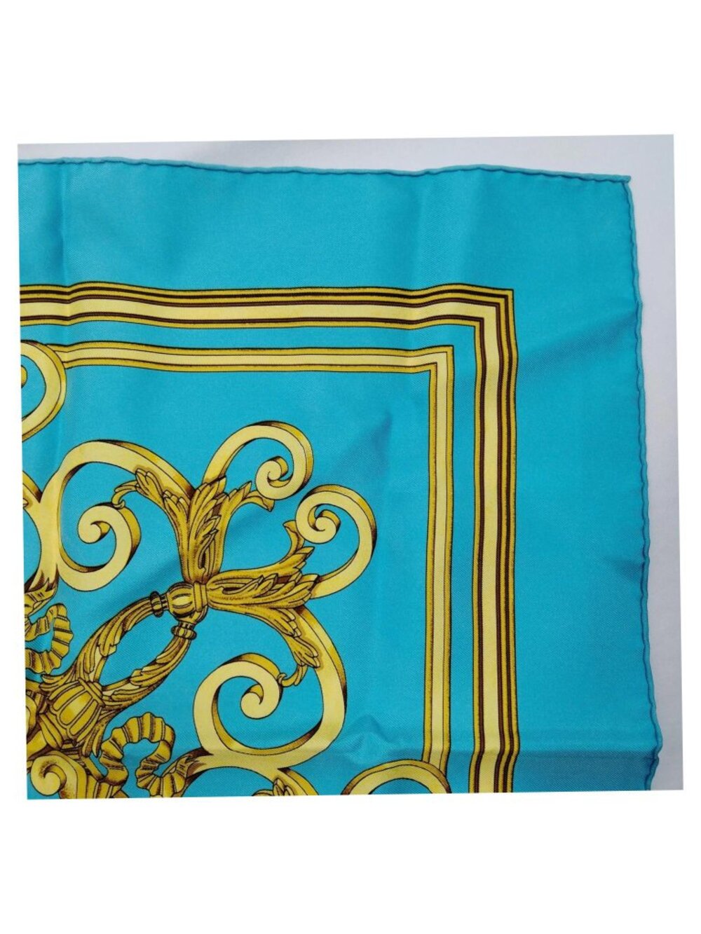 Authentic Hermès Les Tuileries Carré 90 Silk Scarf Blue Gold - Picture 9 of 10